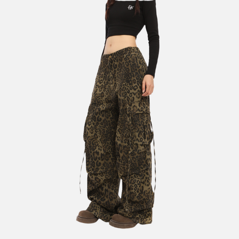 Calça Elegante Cargo Leopardo