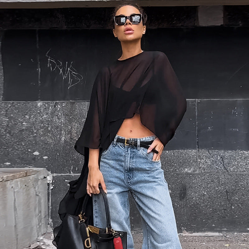 Blusa Elegante Capa Assimétrica